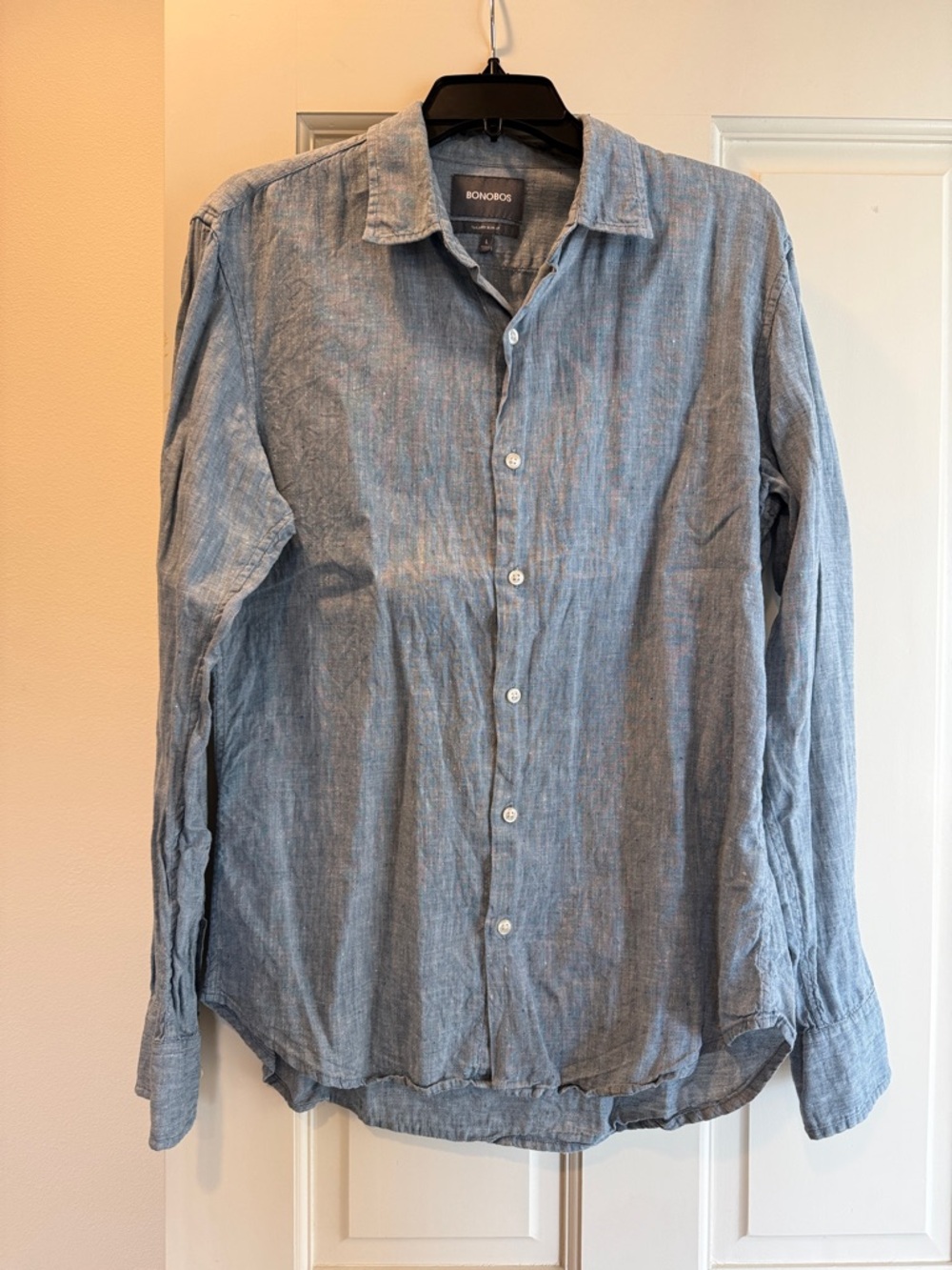 Men’s Bonobos Blue Chambray Linen-Blend Button Down Shirt - size large